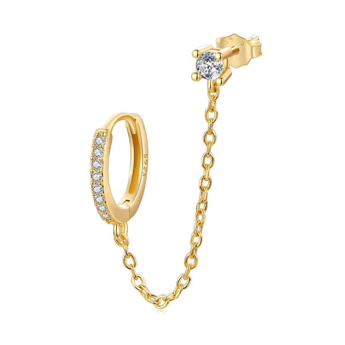 Stud & Huggie Chain Earring