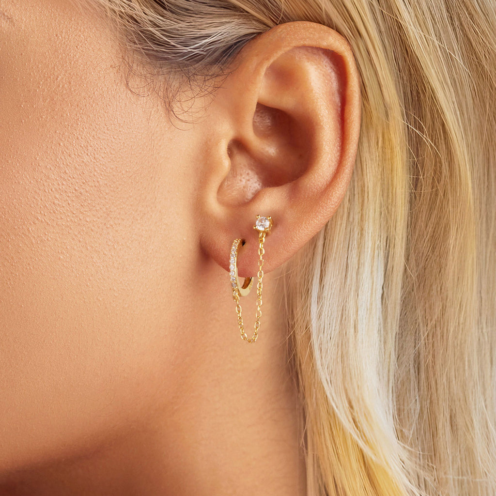 Stud & Huggie Chain Earring