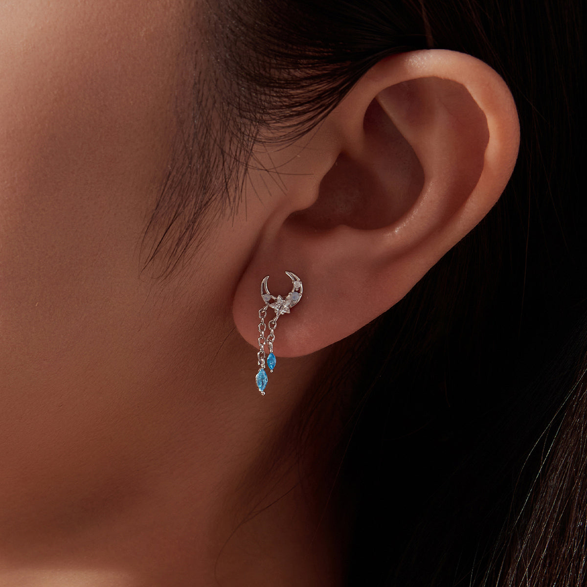 Star & Moon Single Threaded Stud Earring