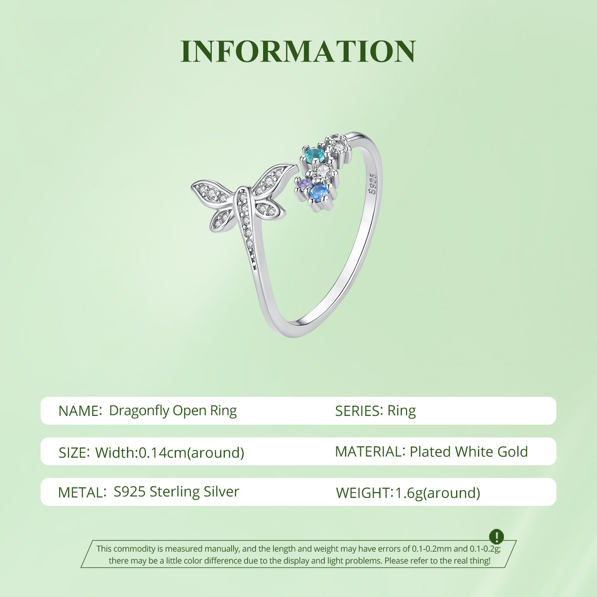 Colorful Dragonfly Open Ring