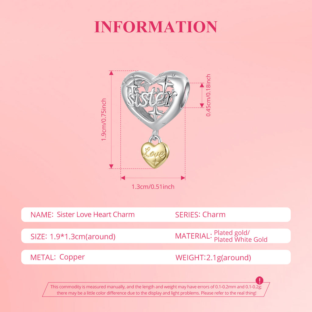 Sister Love Heart Charm
