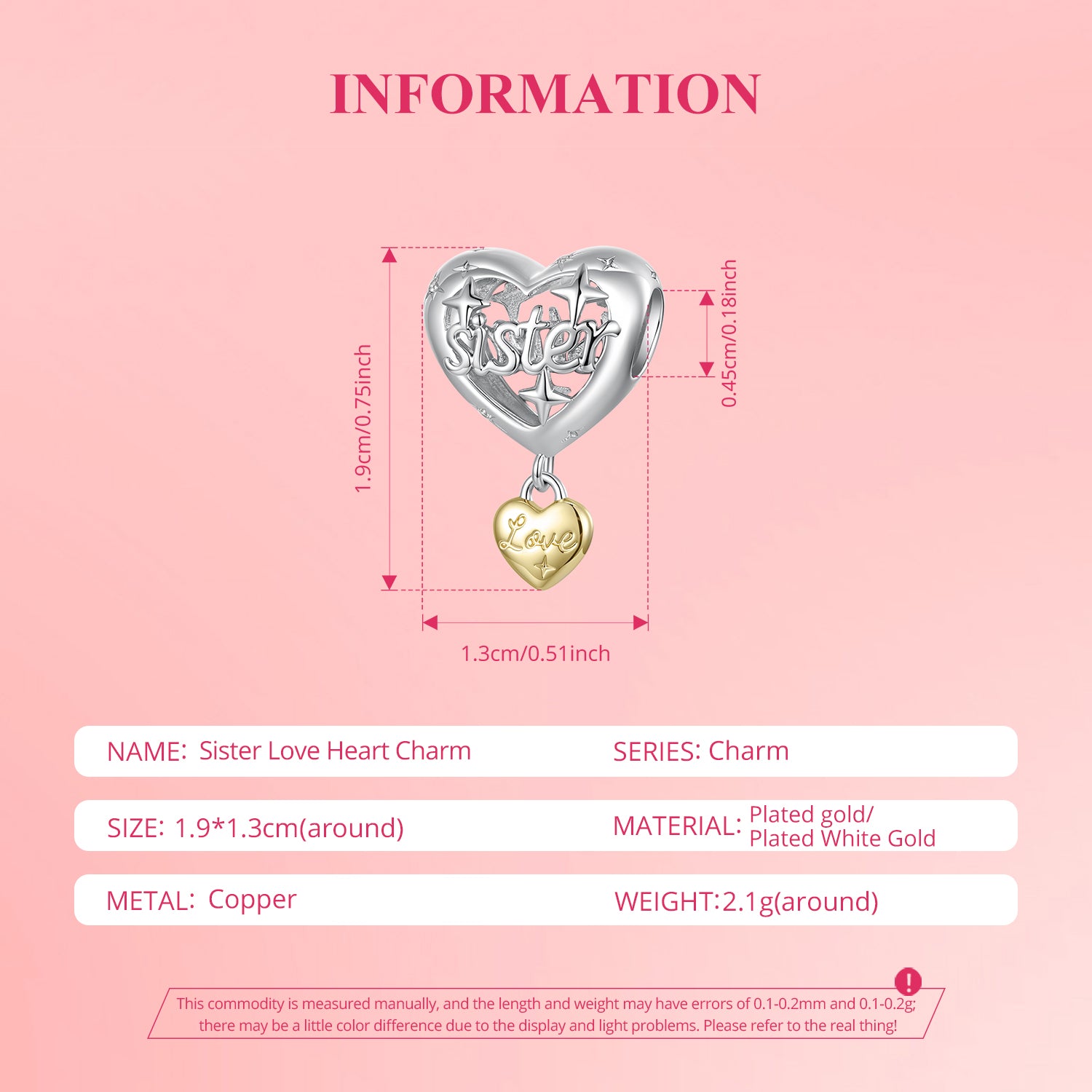 Sister Love Heart Charm