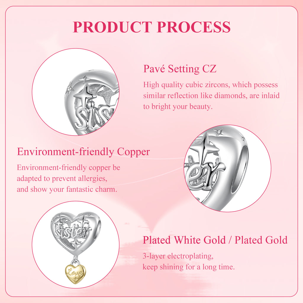 Sister Love Heart Charm