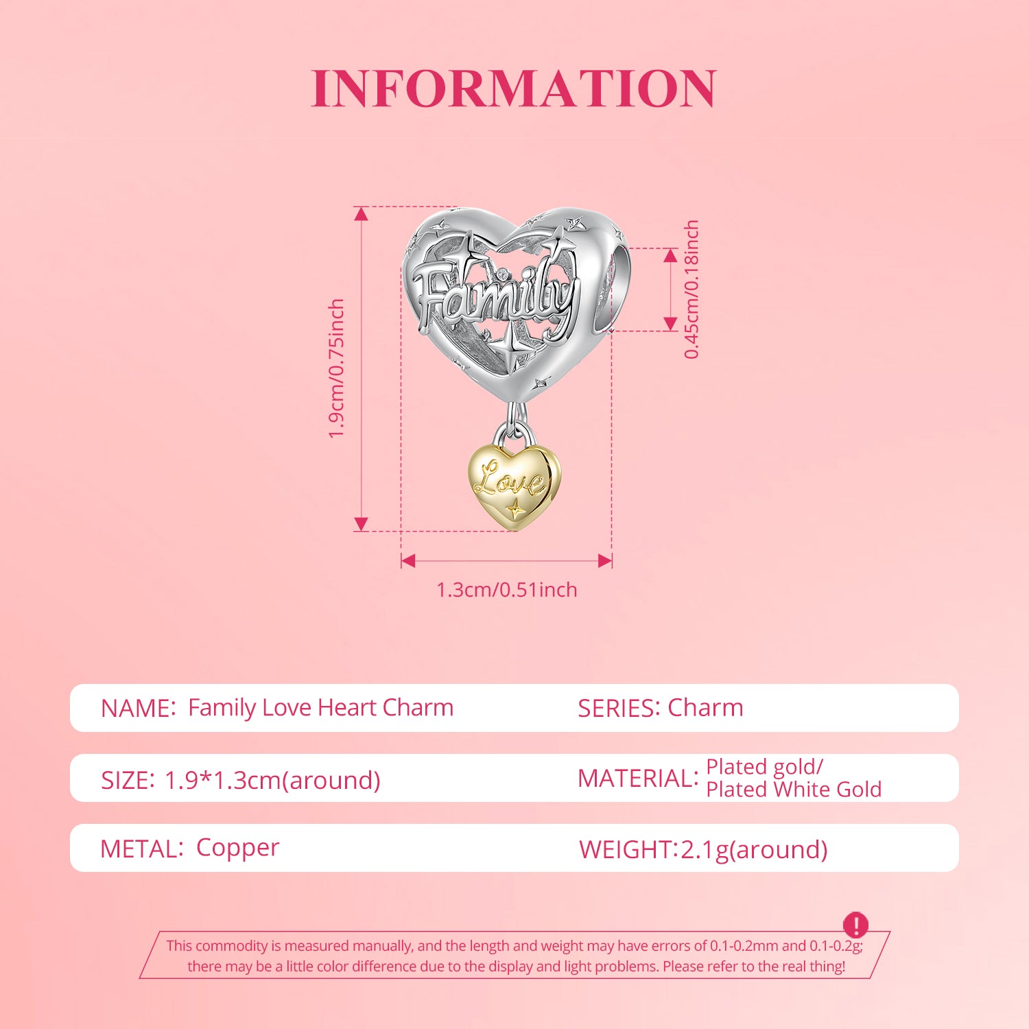 Family Love Heart Charm
