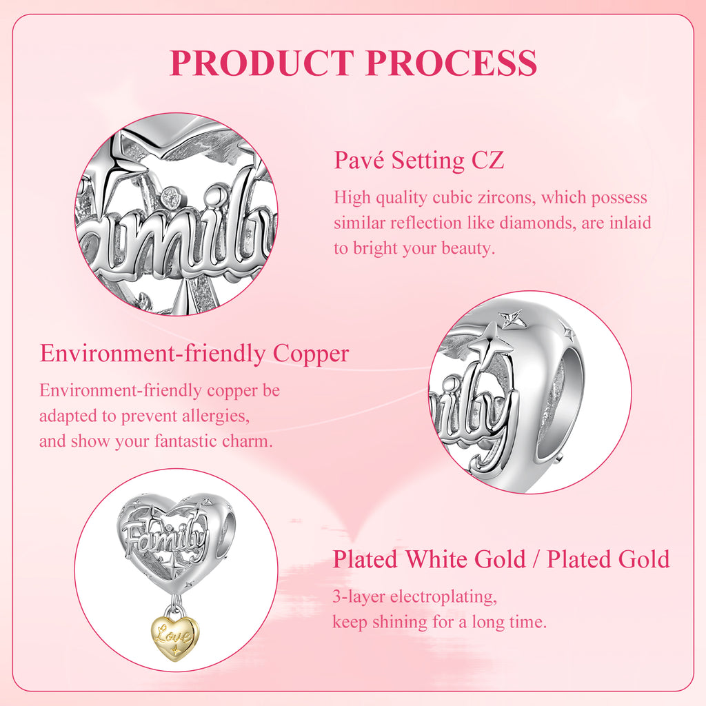 Family Love Heart Charm