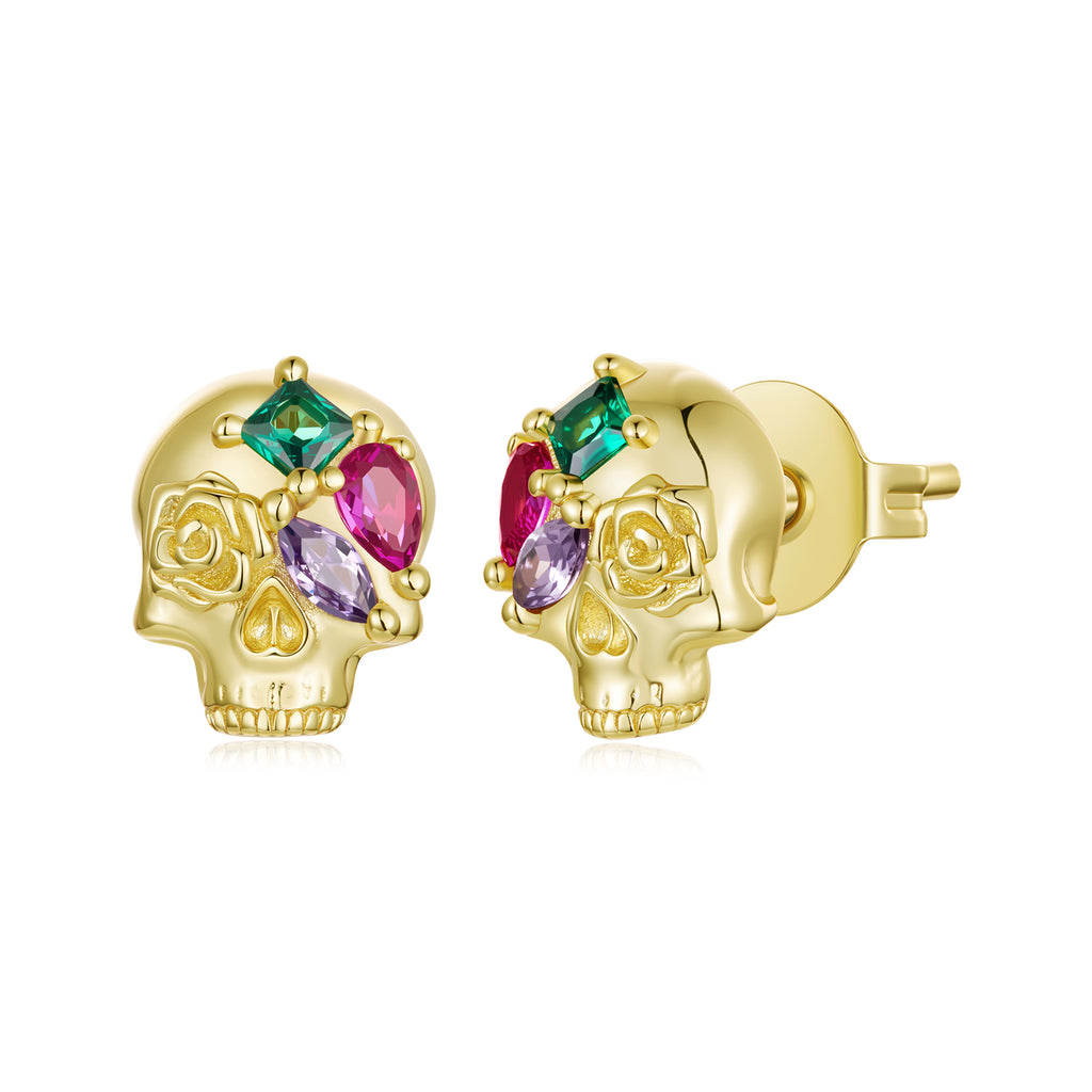 Gemstone Skull Stud Earrings