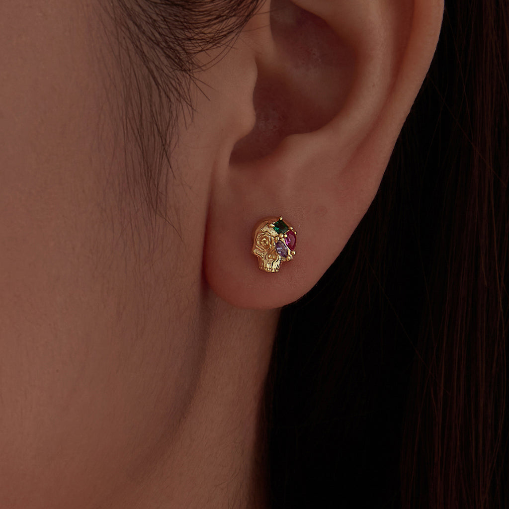 Gemstone Skull Stud Earrings