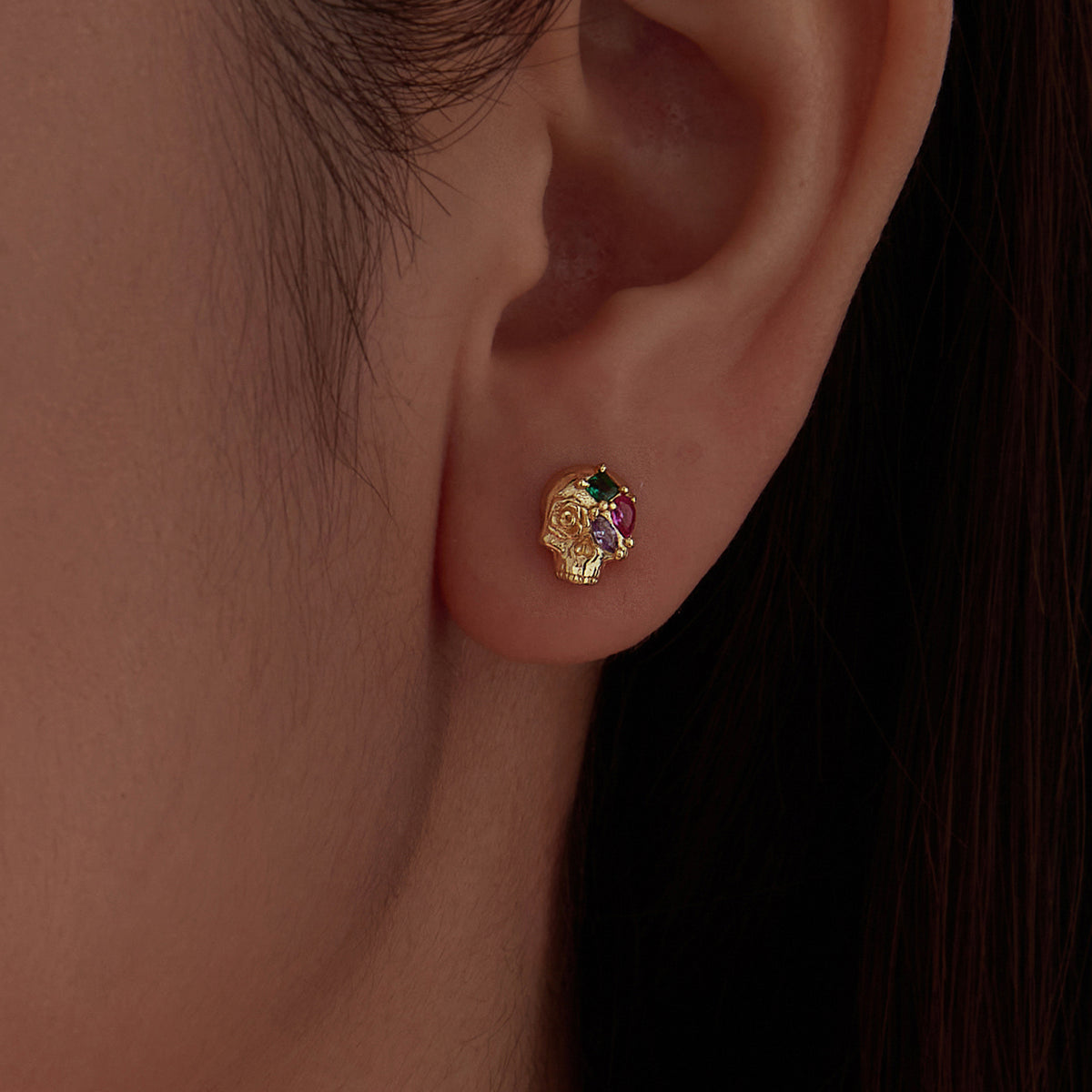 Gemstone Skull Stud Earrings