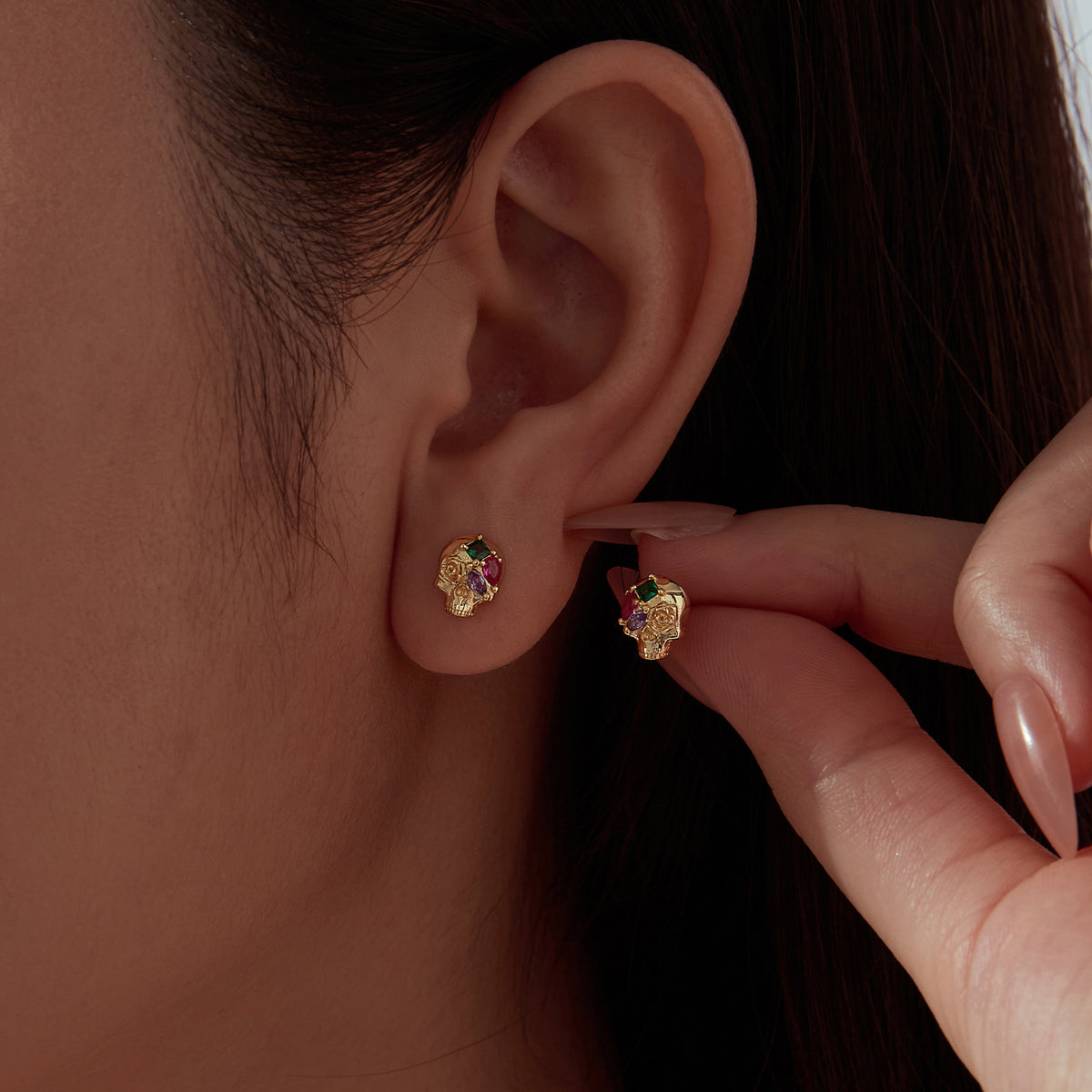 Gemstone Skull Stud Earrings