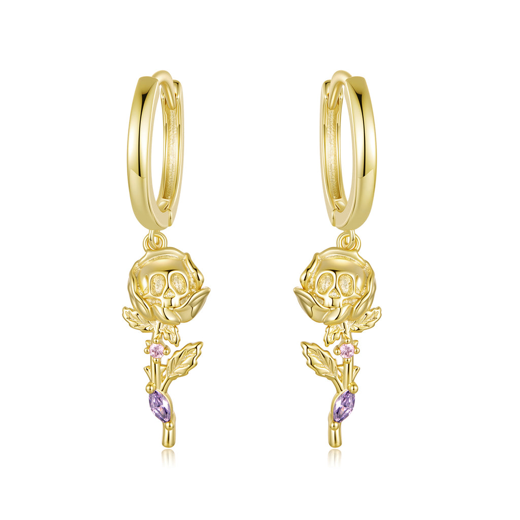 Skull Rose Huggie Hoops