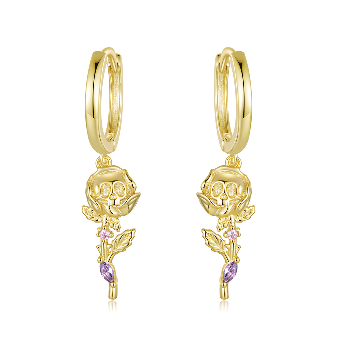 Skull Rose Huggie Hoops