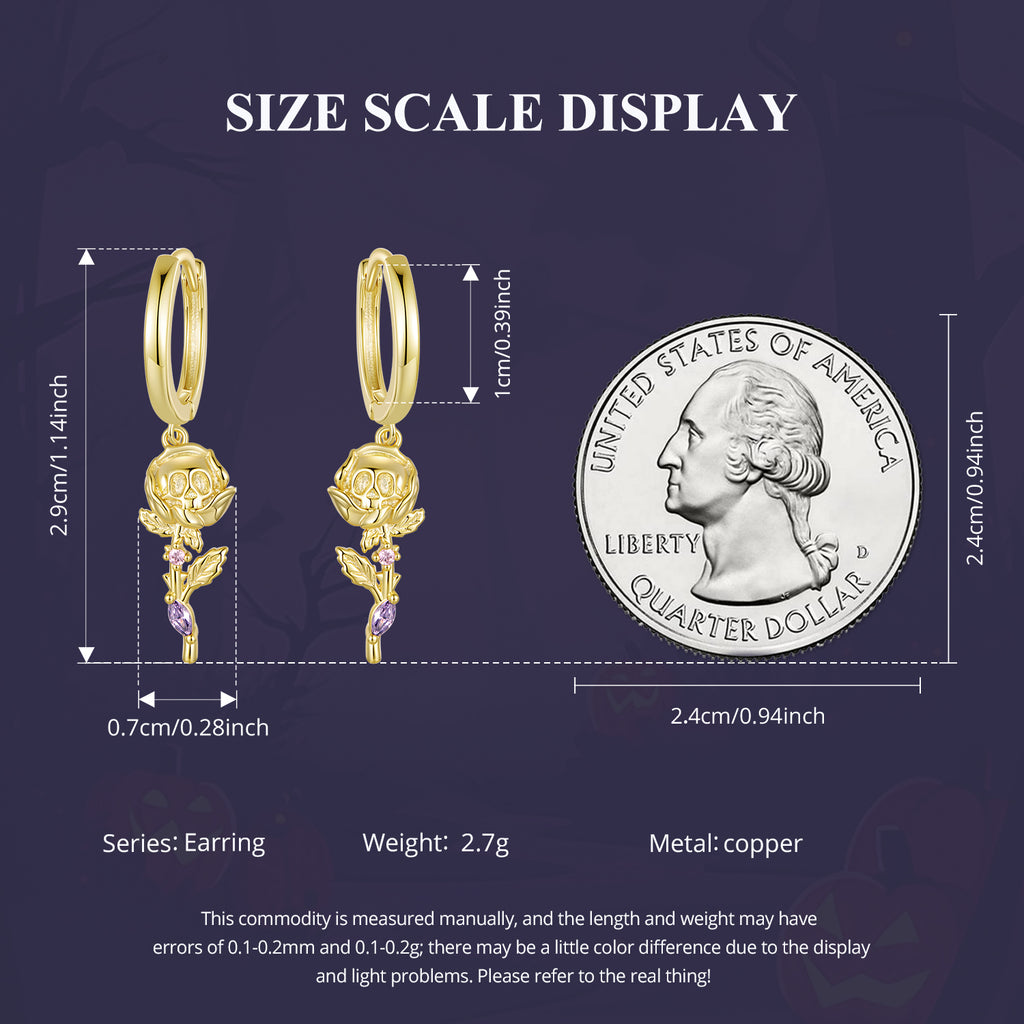 Skull Rose Huggie Hoops