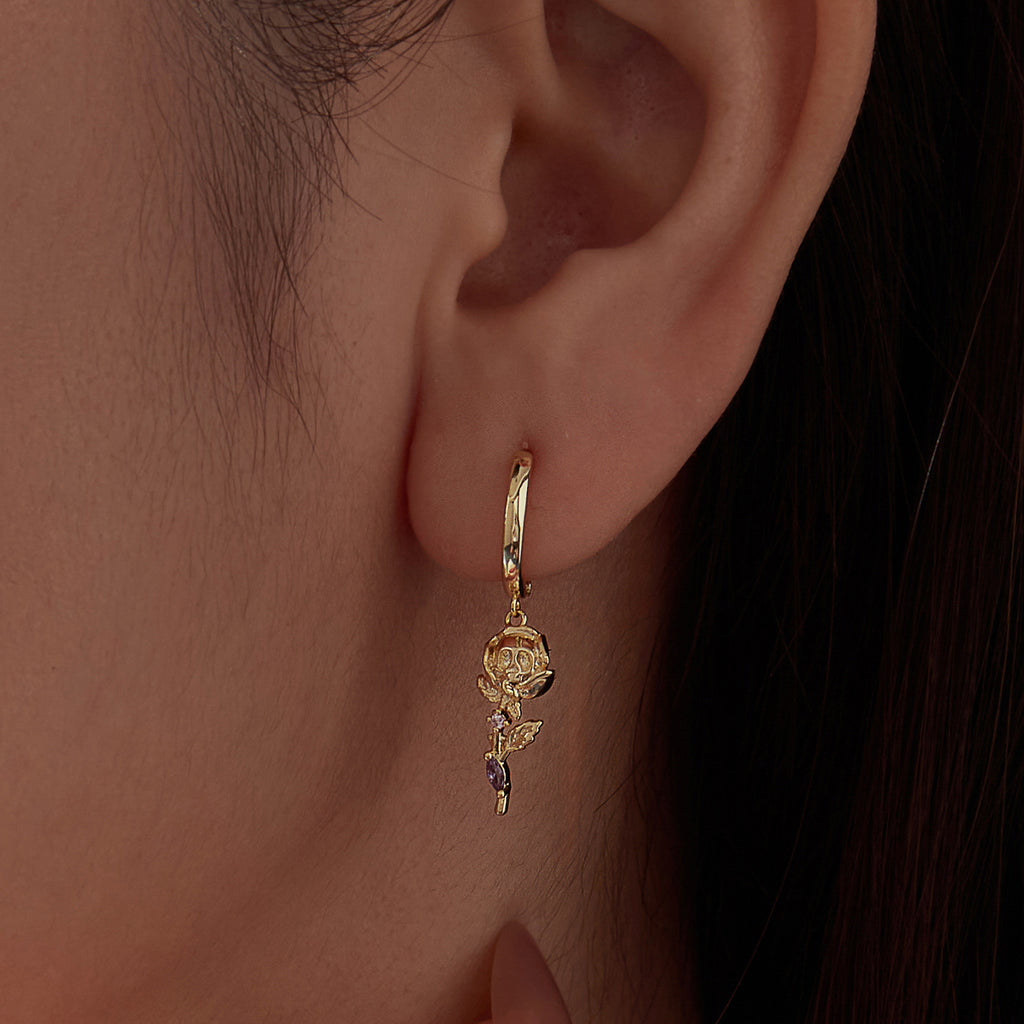Skull Rose Huggie Hoops