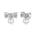 Pearl Bow Stud Earrings