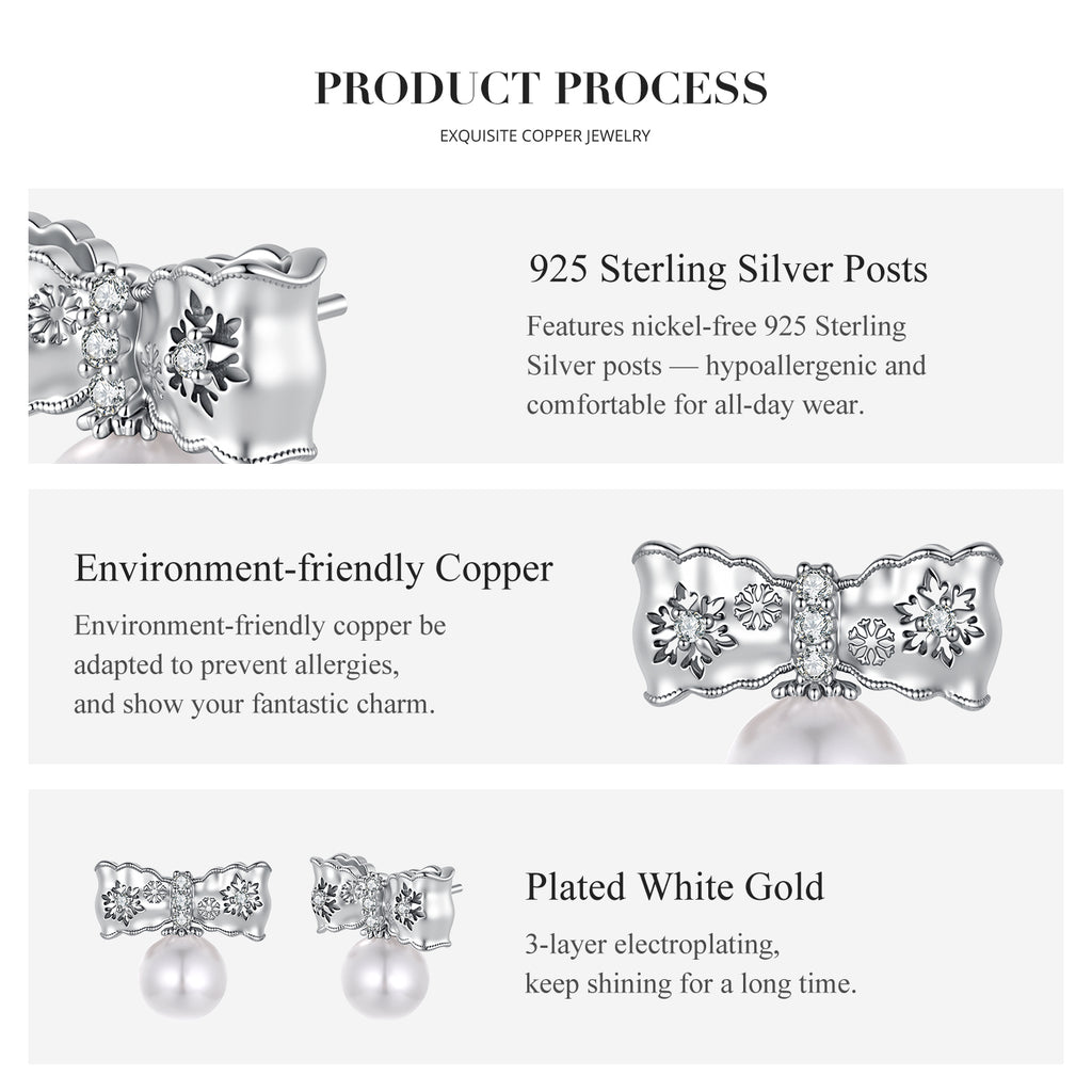 Pearl Bow Stud Earrings
