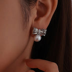 Pearl Bow Stud Earrings