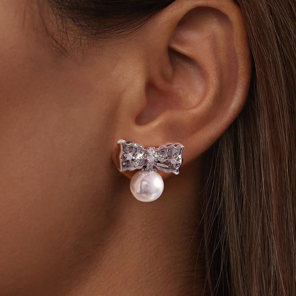 Pearl Bow Stud Earrings