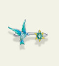 BAMOER Green Hummingbird Flower Ring